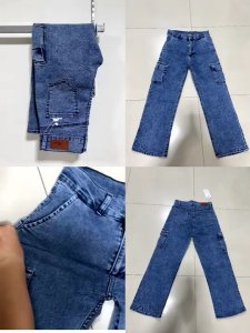 กางเกงยีนส์ผ้ายืด กระบอกตรงสุดฮิตรู่คาร์โก้ ฟอกสโนว์ดำฟอกสโนว์ยีนส์ S-38