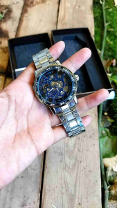 WINNER DIAMOND SILVER BIRU JAM TANGAN PRIA ELEGANT MEKANIK AUTOMATIS TANPA BATERAI FREE BOX