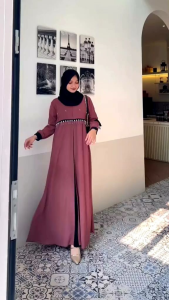 Dress Kondangan Sage Gamis Wanita Kekinian Busui Friendly Gaun Pesta Muslimah Ceruty Babydoll Aksen Mutiara Baju Wanita Jumbo