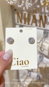 [LUXURY] Khuyên tai bông tai mạ bạc S925 thiết kế viền vuông đính đá Lowa Ciao