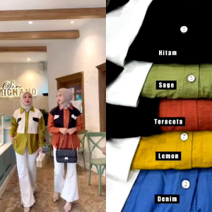 Atasan Blush wanita terbaru bahan knit mix polo linen