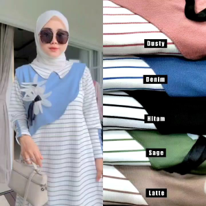 Gamis knit salur bunga 3D wanita terbaru