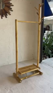 (ประกอบแล้ว) ราวตากผ้า ไม้ไผ่ ราวแขวนเสื้อผ้า 70x38x179cm สีธรรมชาติ เคลือบ ราวแขวนผ้า ราวแขวนเสื้อ ราวไม้ตากผ้า Bamboo Clothes Rack Garment Stand