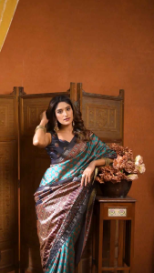 Preorder - 12 days Ajrak Printed Saree with Jacquard Border & Jhallar Sarees for women