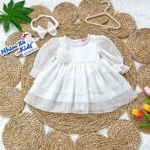 Váy trắng 2 tầng đính hoa thủ công cho bé gái 4 đến 28kg V014