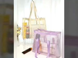 ❣️Msia Stock❣️Mesh Beach Tote Bag One Shoulder Travel Bag Women Bag Mesh Storage Bag Foldable Beach Bag Cosmetic Bag Shopping Bag Wiith Pocket