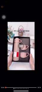 LRMS Termos Set Dengan 3pcs Gelas Stainless Vacum Bottle 500ml Set Gift Box Hampers