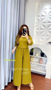 One set Alicia Set crop Crincle airflow terbaru Setelan wanita kekinian Baju setelan crop style Korean