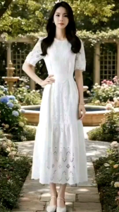 รหัสสินค้า No.7 เดรสลูกไม้ยาว 47" สีขาว ซับในอย่างดี