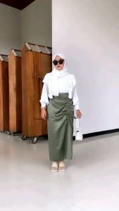 Rok Serut Viral Wanita Casual Satin Velvet