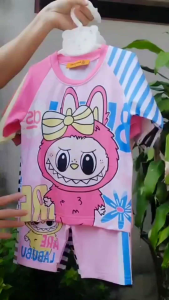 10-42kg Đồ bộ bé gái quần ngố áo ngắn tay thun lạnh in hoạt hình siêu cưng