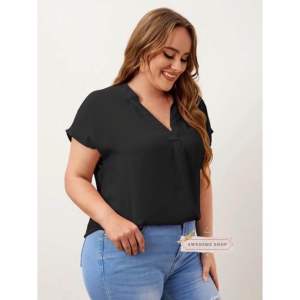 Awesome PLUS SIZE Challis Basic Notch Neck Blouse 31101