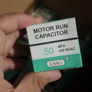 JBV-LMG Fuye 450V Motor Starting/Running Capacitor for Air Conditioner Parts. Green box beige capacitor measuring tape.