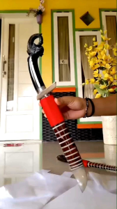 Golok Kayu Kombinasi Tanduk Katila Ukir Arjuna Baja Per Asli