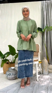 Mecca Blouse Ruffle Polo Linen Atasan Wanita Susun Korean Style