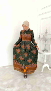 GAMIS BATIK MUSLIMAT NU TERBARU 2025 PINGGANG FULL KARET SANWOS PREMIUM HIJAU SEDANG TUA JUMBO BUSUI