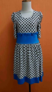 mini midi dress wanita putih polkadot hitam M L cewek lengan pendek santai cute