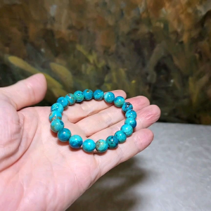 Premium 9.5mm natural Chrysocolla bracelet [Natural Crystal] 优质天然凤凰松石(硅孔雀石)手链