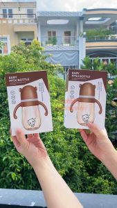 Bình sữa cổ rộng hình mèo cho bé nhựa PPSU cao cấp có van chống sặc kèm tay cầm tiện lợi bình 240ml 300ml
