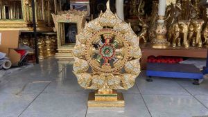 ต้นโพธิ์ โพธิ์เงิน โพธิ์ทอง ธรรมจักร ขนาดใหญ่ XL  สูง 59cm ใบโพธิ์ ติดโฟมฟรี ไม้เสียบฟรี ไม้แกะสลัก ติดคริสตัล ปิดทอง มงคล ไม้จามจุรี ต้นกฐิน พุ่มกฐิน