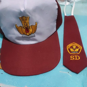 paket topi sd putih dan dasi cowo bordir tutwri handayani