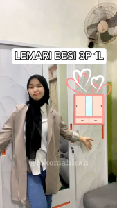 Lemari Pakaian Bahan Full Besi 3 Pintu Sleding 160cm Anti Rayap Anti Air Anti Api