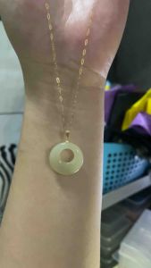 PAWNABLE 18K Saudi Gold Mini Paperclip Necklace with Real Jade Pendant✨