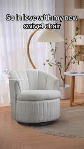 LUXE: Blossom Swivel Chair Rotating Accent Chair Fabric White Fleece / PU Beige