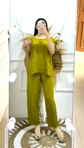 One Set Rayon Premium Kancing 3 Busui Friendly | Setelan Bangkok Celana Panjang Polos