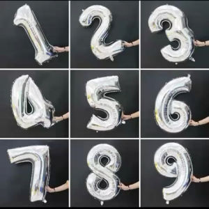 Birthday Balloon Number (32" inflated) silver foil [BBNs]