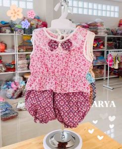 ชุดไทยเด็กเล็ก (รหัสDD39) ชุดสงกรานต์ ชุดลอยกระทง เสื้อลายดอก+กางเกงผ้าลายไทย สามารถซื้อเข็มขัดเพิ่มได้ งานพร้อมส่งจากไทย