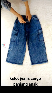 Celana Jeans Kulot Cargo Kombi Kancing Anak Usia 6-13 Tahun & Kulot Lepis Bawah Rawis Anak Perempuan Korean Style