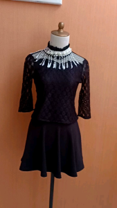 atadan crop top wanita hitam lace tile S M blouse cute turtle neck