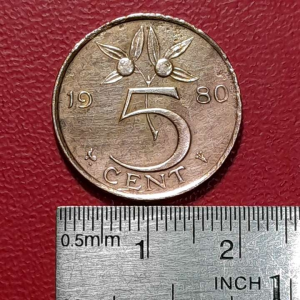 Koleksi koin kuno Nederland Jadul lawas 5 cent Ratu Juliana Tahun 1980 BEKAS