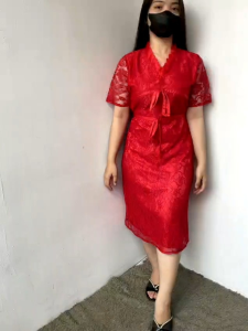 Dress Brokat Midi Kekinian Korea Style – Baju Pesta Kondangan Elegan Wanita Dewasa Larisa Fh