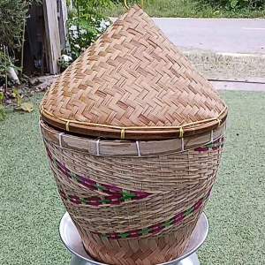 ชุดนึ่งข้าวเหนียวรุ่นมวยคาดสีหนา3ชั้น ครบชุดได้4ชิ้น หม้อเบอร์24/มวยสีคาด/ฝา/ไม้พาย