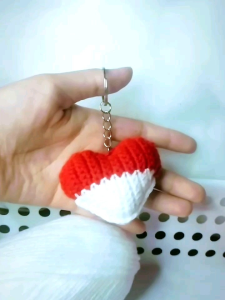 Gantungan Kunci Heart Merah Putih | Rajut | Ganci Hati | Amigurumi | Rosebee Craft