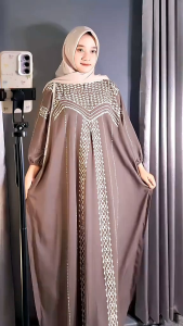 gamis kaftan motif bulan kain rayon premium adem busui friendly lemgan panjang model terbaru