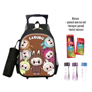 \"NIQABIS\" Tas Ransel Troli 4in1 Labubu Viral Ransel Sekolah Anak Perempuan PAUD TK SD