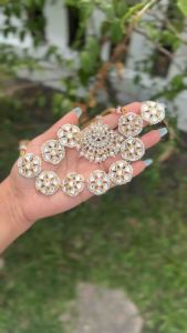 Kundan Necklace Earrings Tikka and Ring Set