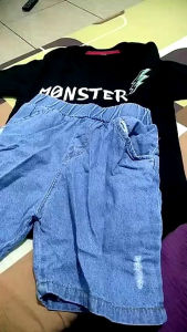 Setelan baju anak dan celana pendek denim usia 1-5 tahun kekinian