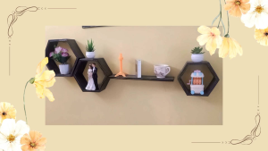 Rak Dingding Hexagonal Hiasan Dingding Aesthetic Rak Dingding Kayu