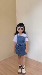 Overall Rok Celana Jeans Set (2 in 1) Overall Rokcel Baju Kaos Anak Ariana Fashion Anak Perempuan