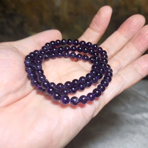 Premium 6mm natural Uruguay Amethyst intense purple 3 rounds bracelet necklace 精品乌拉圭天然紫水晶深紫三圈手链项链
