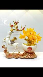 Tượng Phong Thủy Hươu Kéo Cây Tài Lộc Decor Trang Trí Phòng Khách Quà Tặng Tân Gia Khai Trương Sinh Nhật