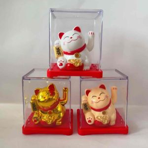 Fengshui Lucky Cat Mini Maneki Neko Cat Waiving Solar Good Luck Wealth Decor Charm Figurine