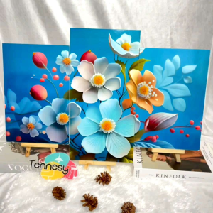 TENNESY Hiasan Dinding Set Bunga Biru: Dekorasi 3 Panel untuk Kamar Tidur