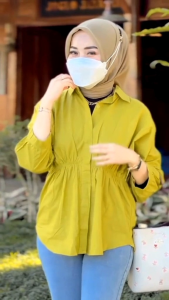 Alya Shirt Linen Kemeja atasan wanita kerut depan Kekinian terbaru