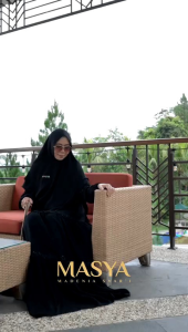 Set Baju Gamis Dress Hitam Jetblack Black Stripe Mewah Premium Branded Masya Syari Terbaru Lebaran Adha Series MADENIA SYARI By MASYA