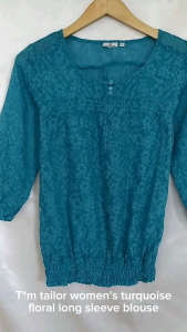 T*m tailor womens turquoise floral blouse//blouse longsleeve/blouse wanita terbaru